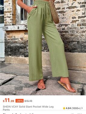 SHEIN Olive Green Wide Leg Slant Pocket Pants